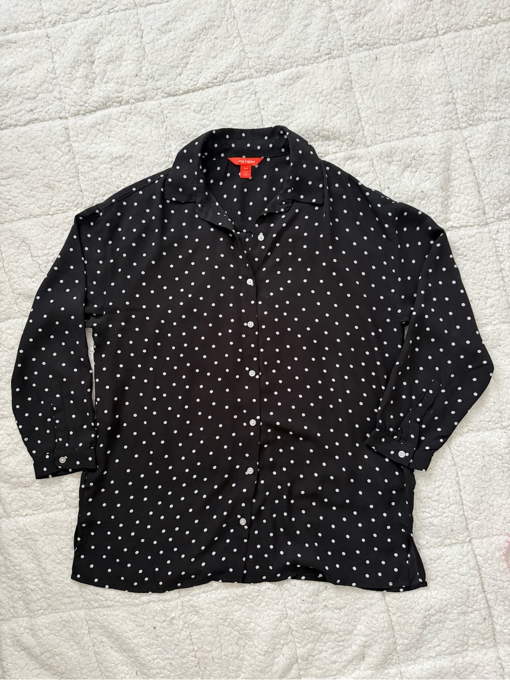 Joe Fresh Black Button-Down Shirt with White Polka Dots